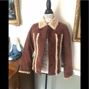 Vintage Women’s Faux Leather Cropped Fur Collar Coat S